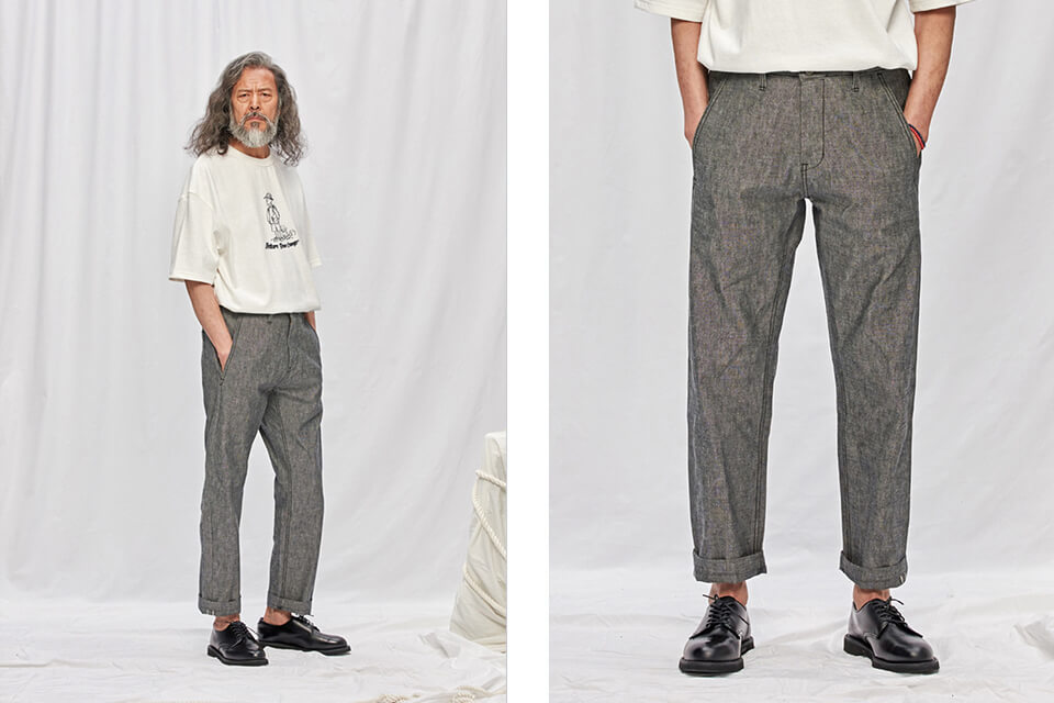 FrizmWORKS 19 SS Chambray Selvedge Banding Pants (1)