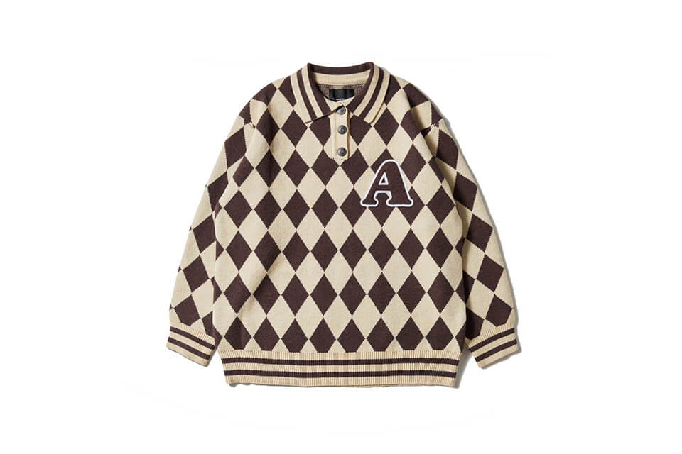 AES 22 AW Argyle Check Long Sleeve Polo Shirt (5)