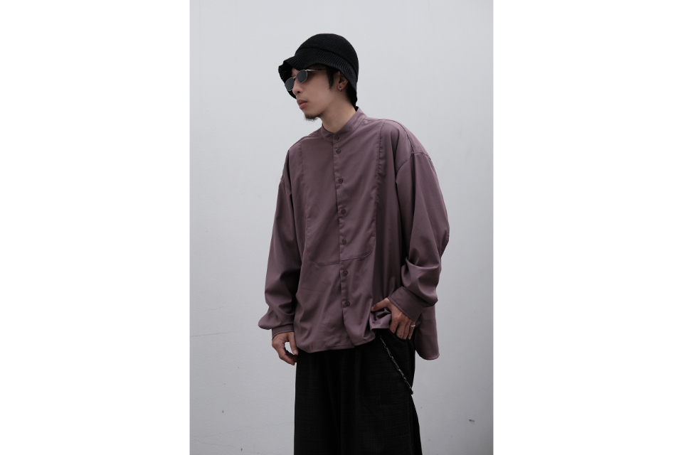 Nurari 23 AW 23- Em. Royal band collar loose shirt (1)