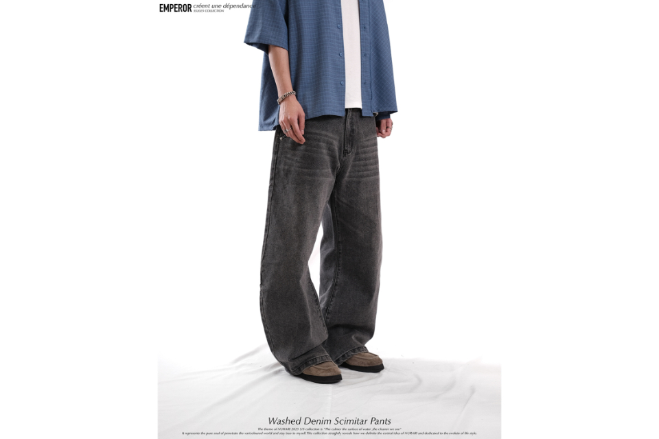 Washed denim scimitar pants (10)