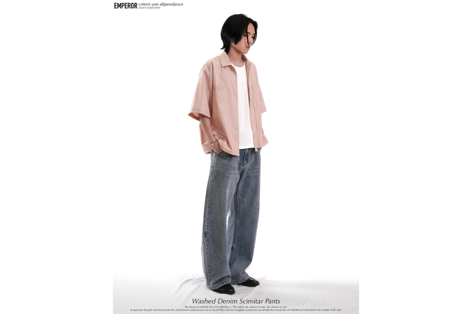 Washed denim scimitar pants (2)