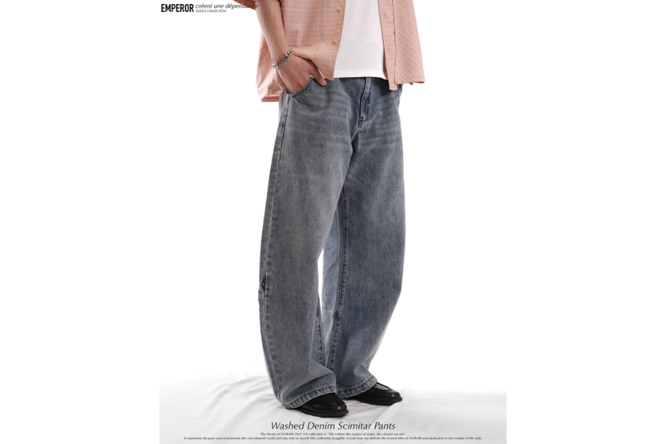 Washed denim scimitar pants (4)