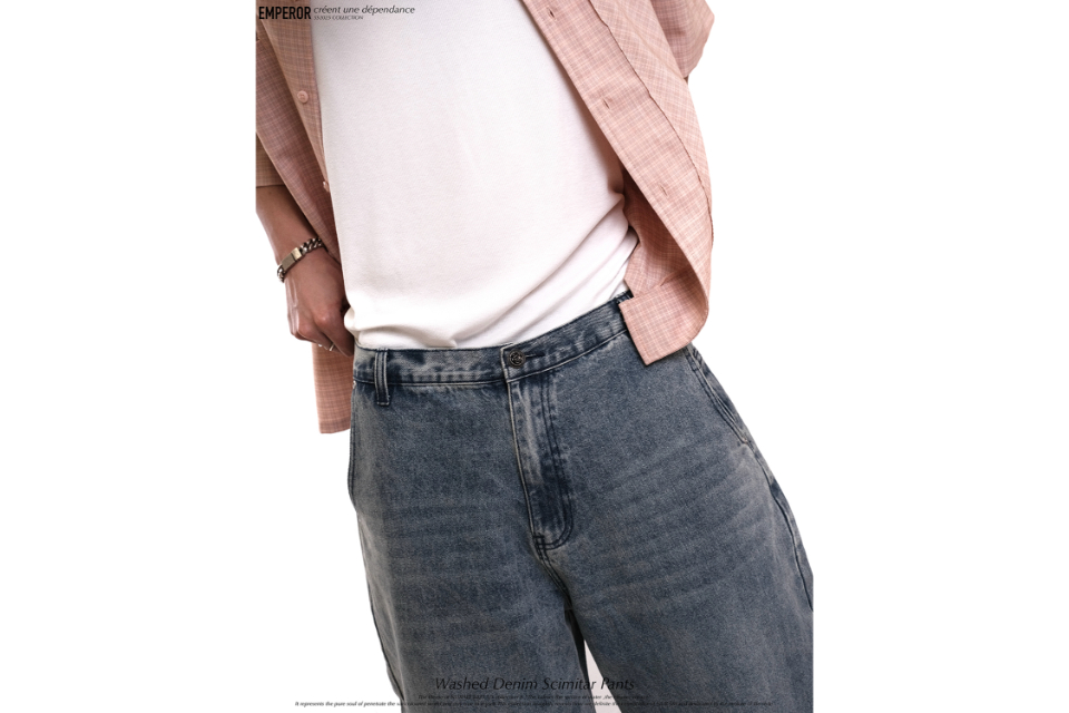 Washed denim scimitar pants (6)