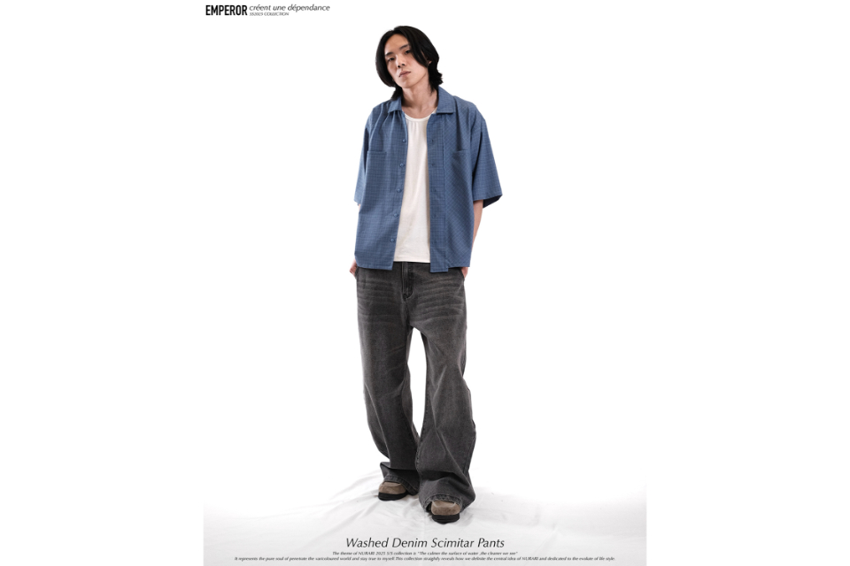 Washed denim scimitar pants (7)