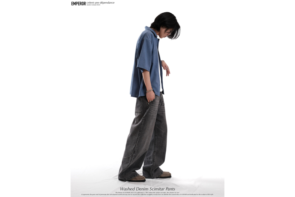 Washed denim scimitar pants (8)