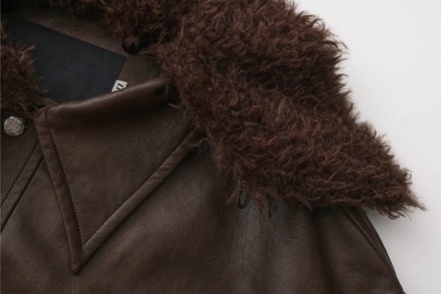 THE PROUDER 25 AW 可拆卸毛領短寬工裝皮夾克 (12)