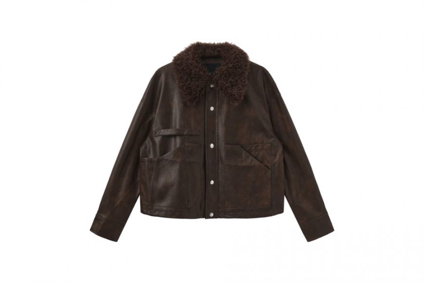 THE PROUDER 25 AW 可拆卸毛領短寬工裝皮夾克 (5)