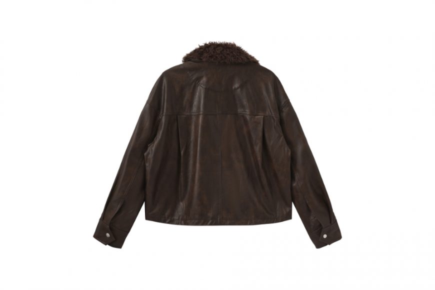 THE PROUDER 25 AW 可拆卸毛領短寬工裝皮夾克 (6)