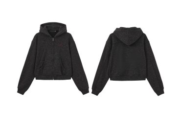 順滑舒適亞麻石墨灰色雙開拉鍊帽衫 (0)