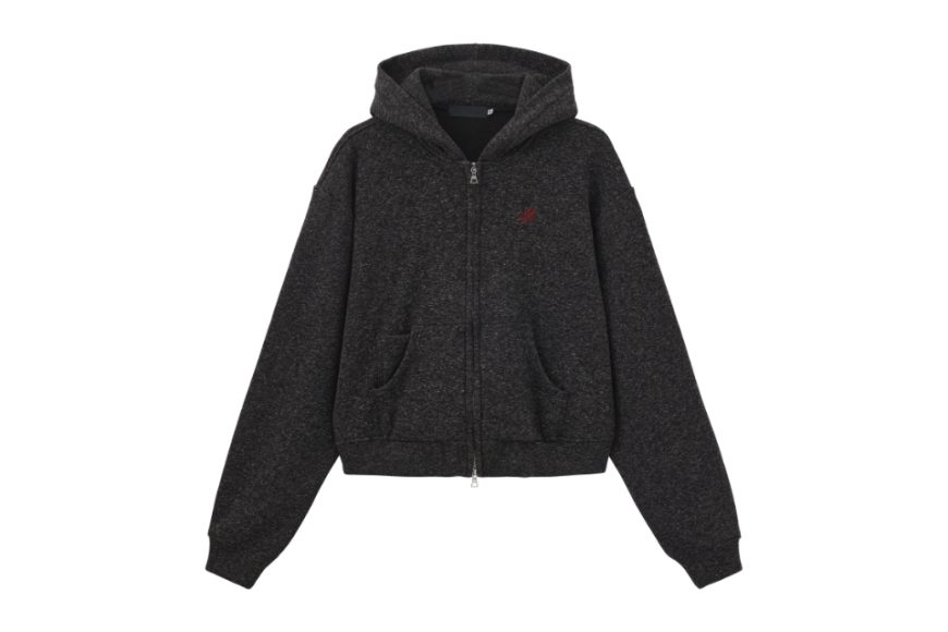 順滑舒適亞麻石墨灰色雙開拉鍊帽衫 (3)