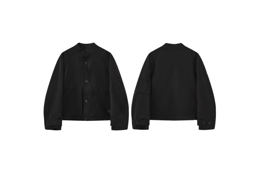 黑色斜紋結構立領夾克 (0)