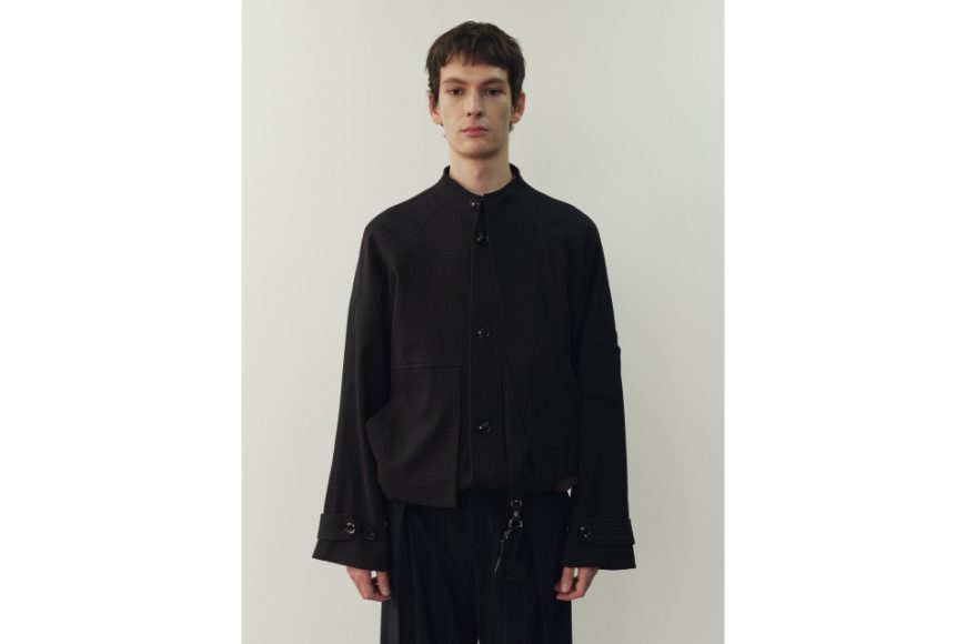 黑色斜紋結構立領夾克 (3)