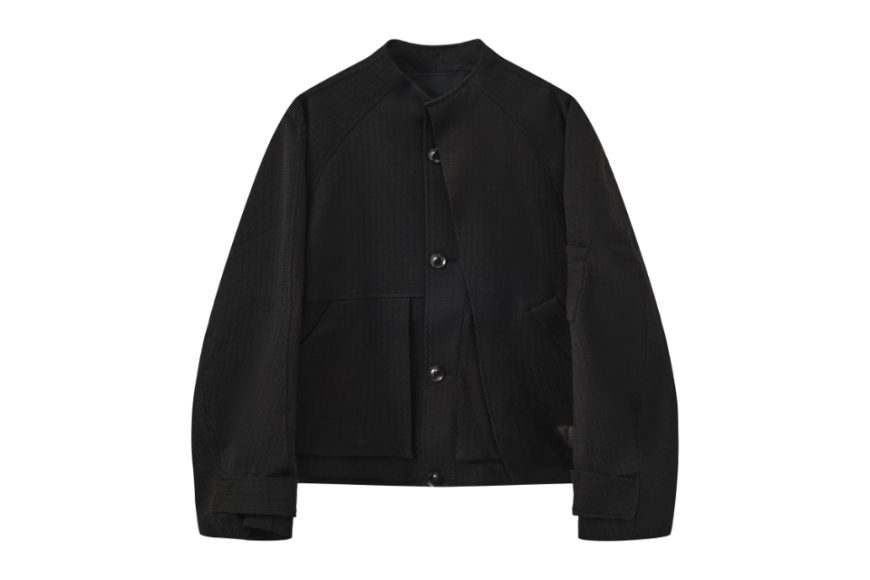 黑色斜紋結構立領夾克 (4)