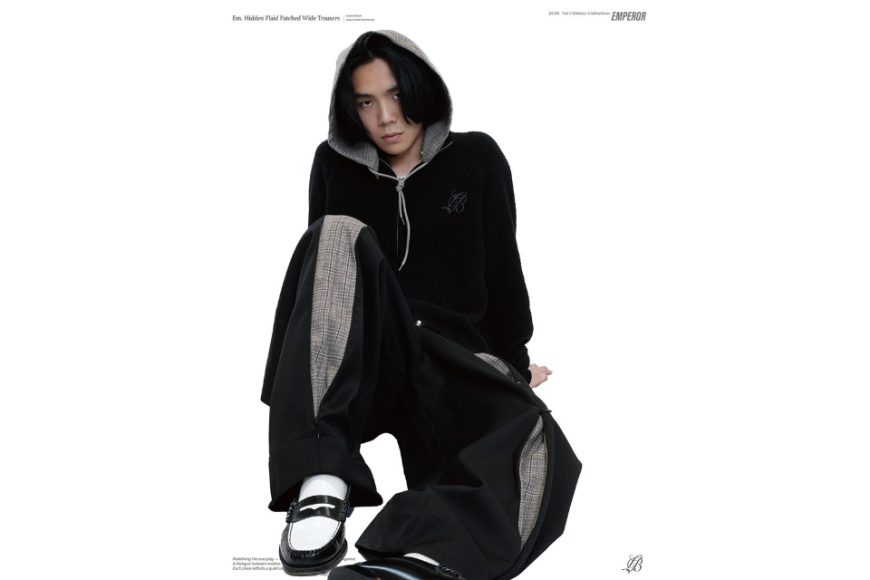 Hidden plaid patched wide trousers (1)