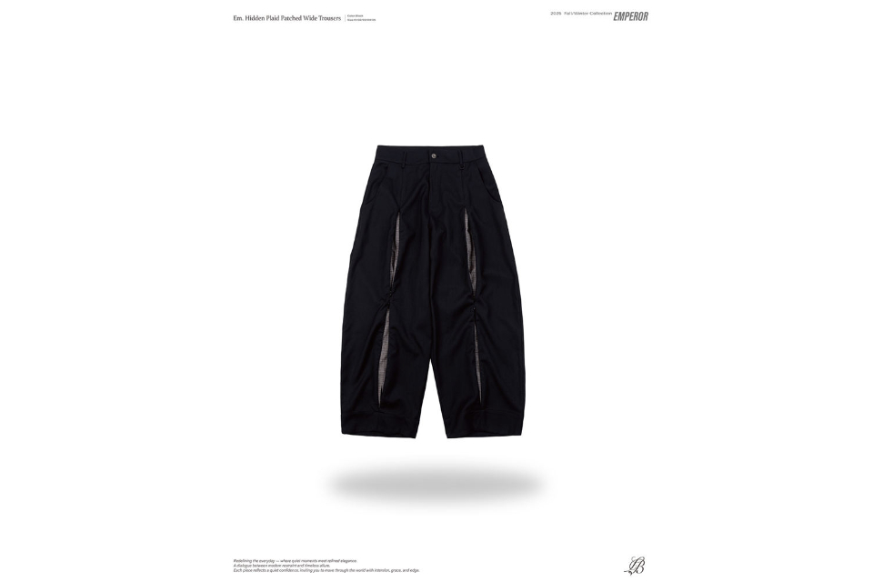 Hidden plaid patched wide trousers (11)
