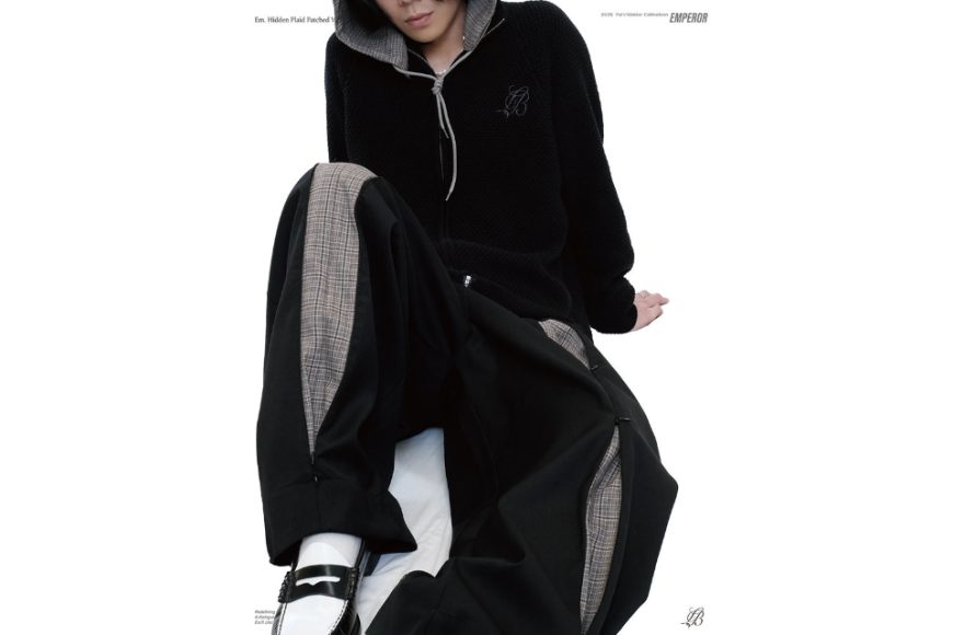 Hidden plaid patched wide trousers (2)