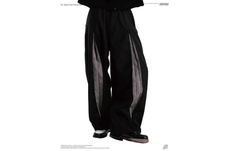 Hidden plaid patched wide trousers (3)