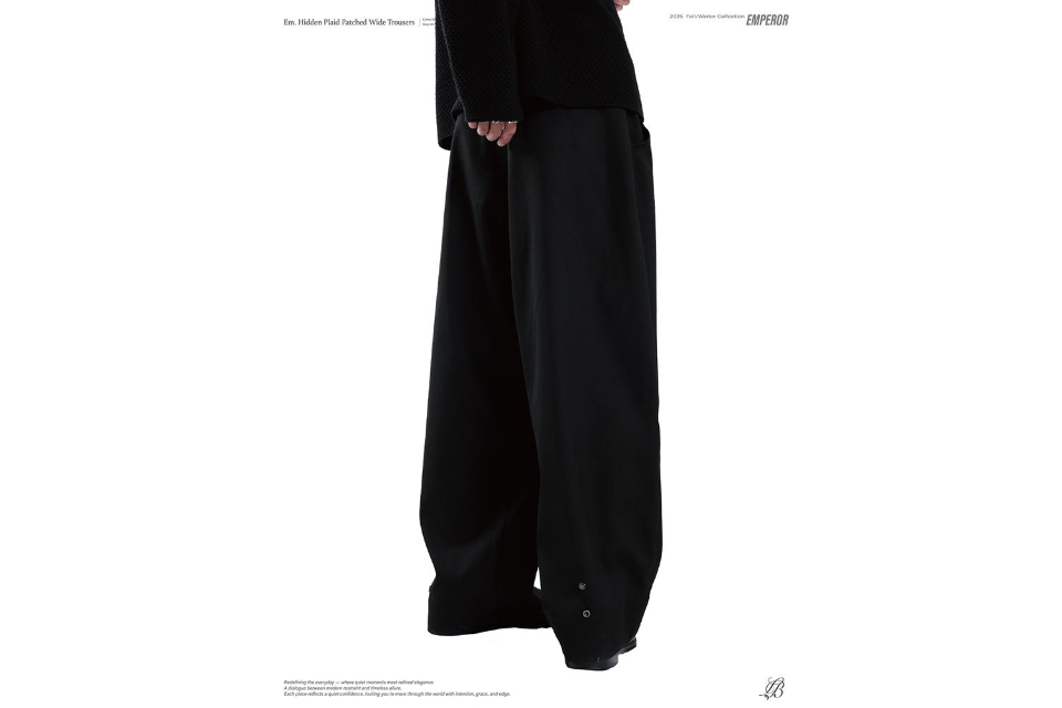 Hidden plaid patched wide trousers (4)