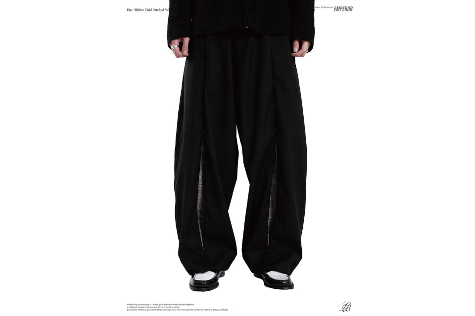Hidden plaid patched wide trousers (5)
