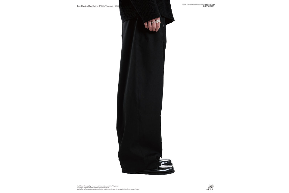 Hidden plaid patched wide trousers (7)