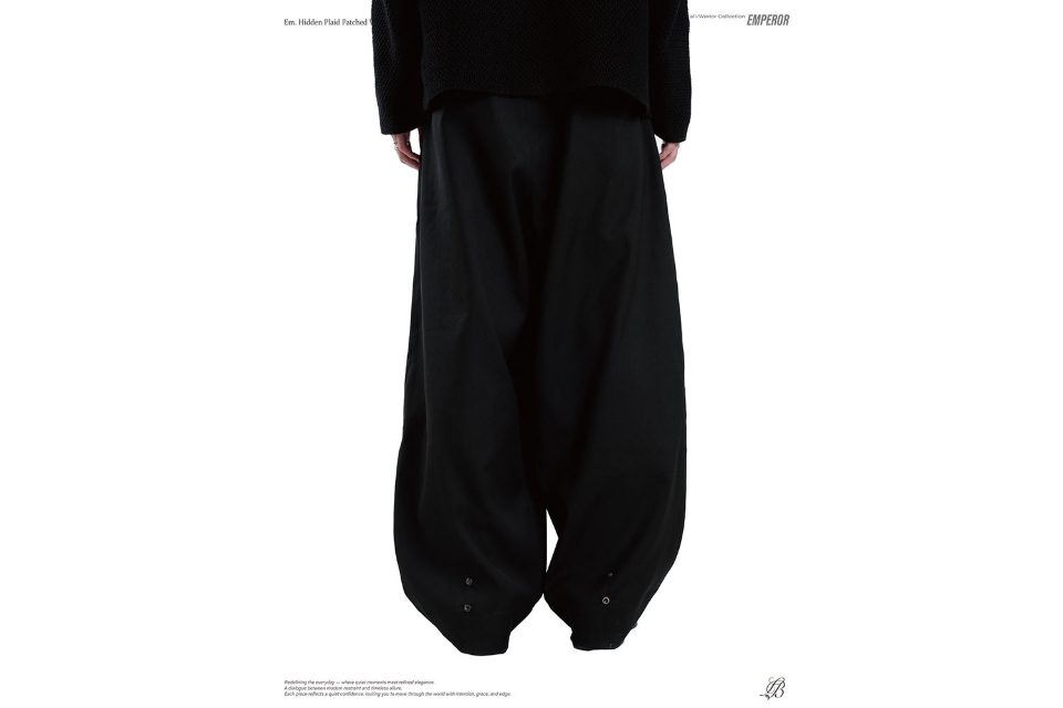 Hidden plaid patched wide trousers (8)