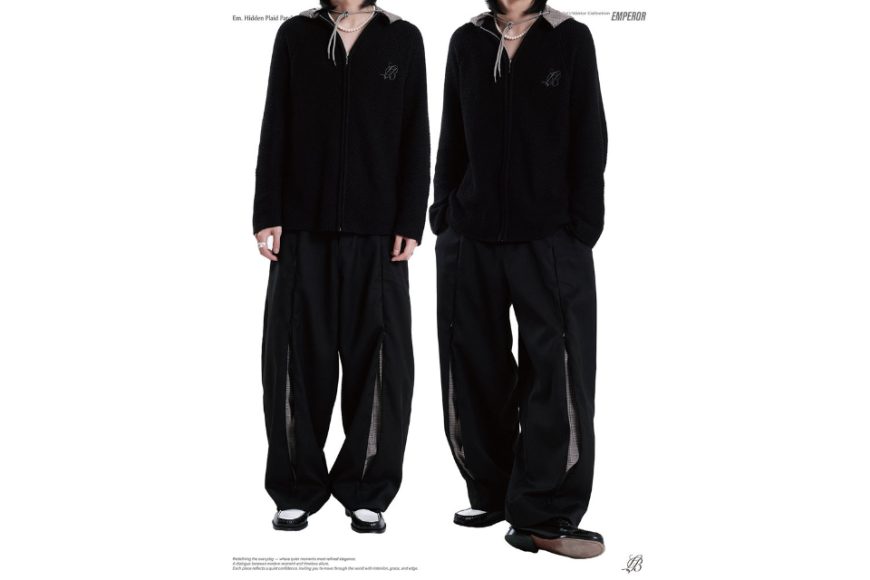 Hidden plaid patched wide trousers (9)