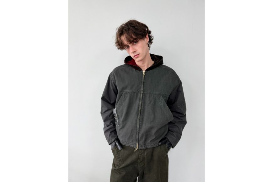 Vintage風工裝拼接復古連帽底特律夾克 (1)