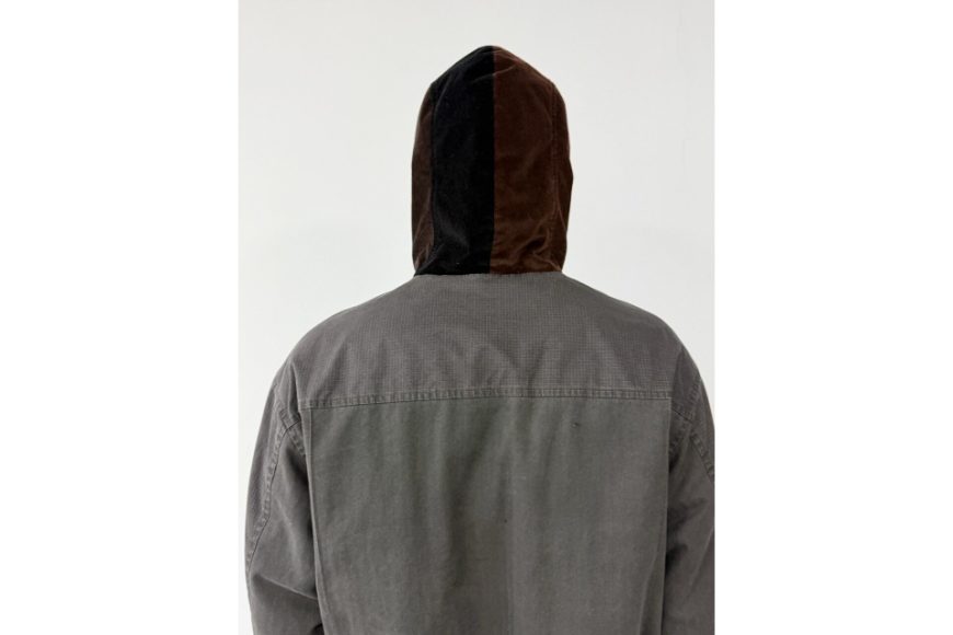 Vintage風工裝拼接復古連帽底特律夾克 (4)