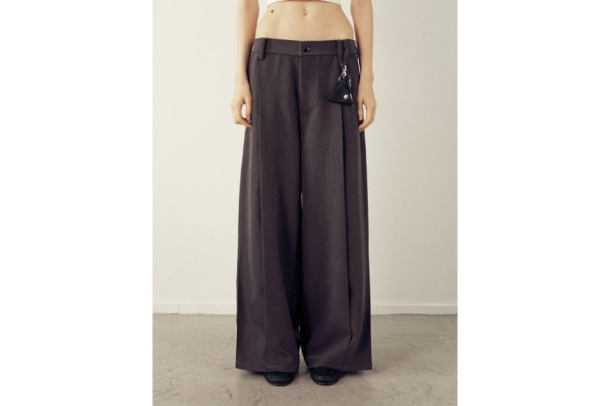 深灰色風琴褶寬腿西裝褲 (1)