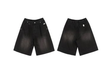 Washed Distressed Denim Pleated Jorts (1)