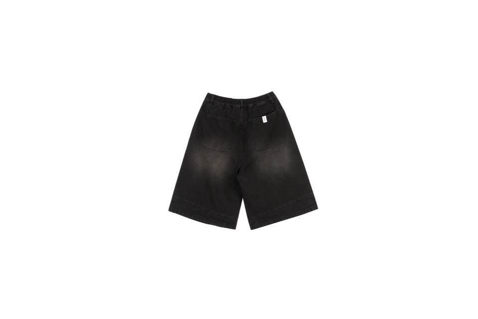 Washed Distressed Denim Pleated Jorts (9)
