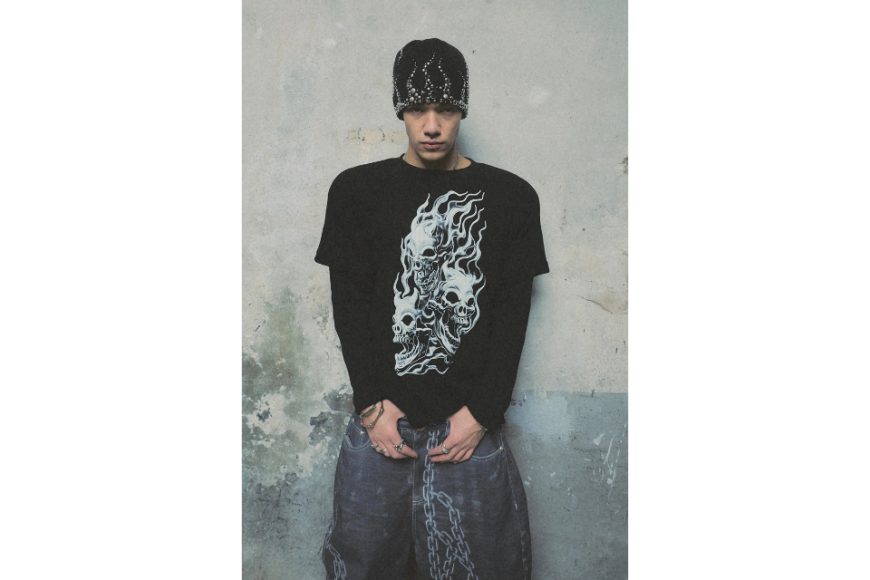 Bulk Shoulder Three Riding Skull Layered T-shirt (4)